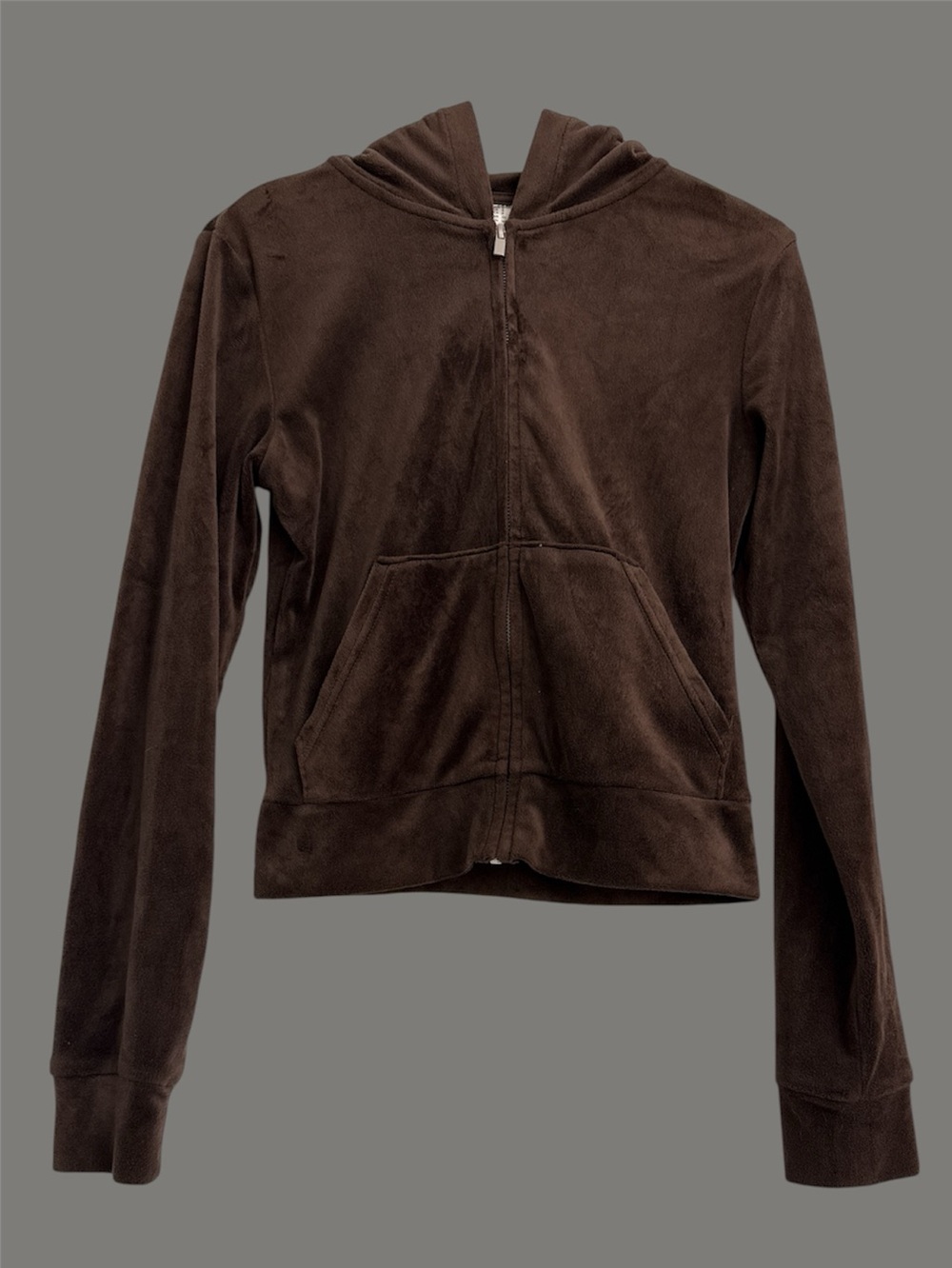 H&M Women's Chocolate Brown Velour Zip Hoodie junior size small